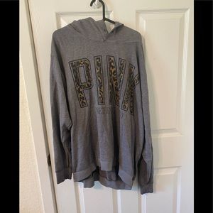 Pink leopard print gray oversized hoodie